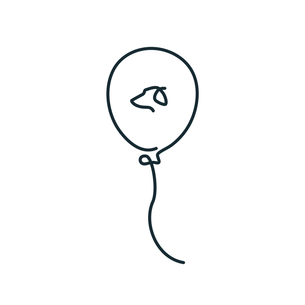 Minimalist line drawing of a balloon with a dog profile inside.