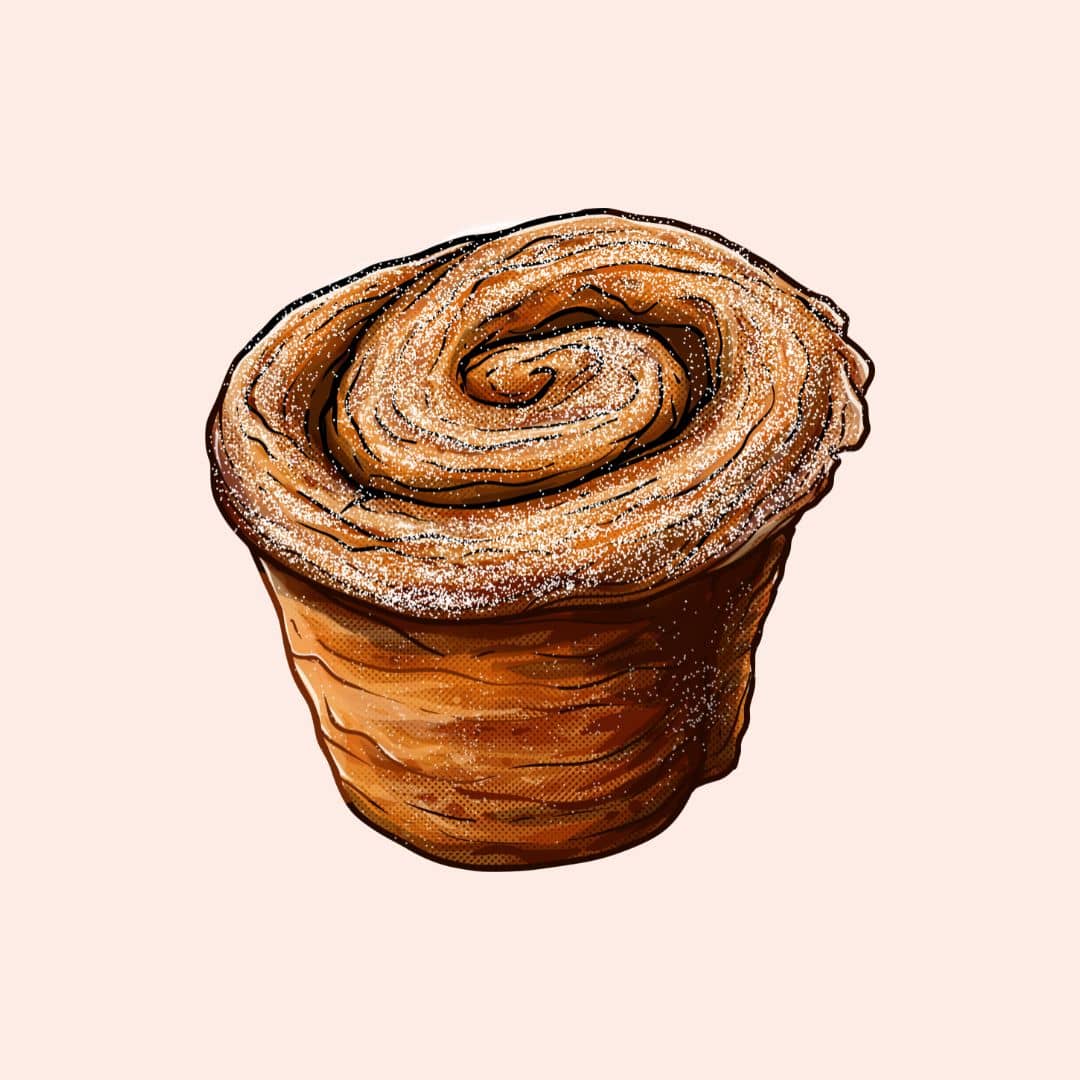 An illustration of a cinnamon roll.